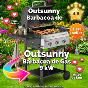 Barbacoa de Gas 3 Quemadores 9 kW con Termometro – Outsunny