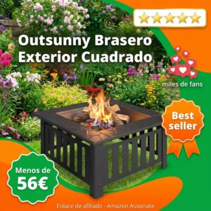 Brasero Exterior Outsunny con Tapa de Malla y Atizador