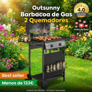 Barbacoa de Gas Outsunny 2 Quemadores 5 kW con Termometro