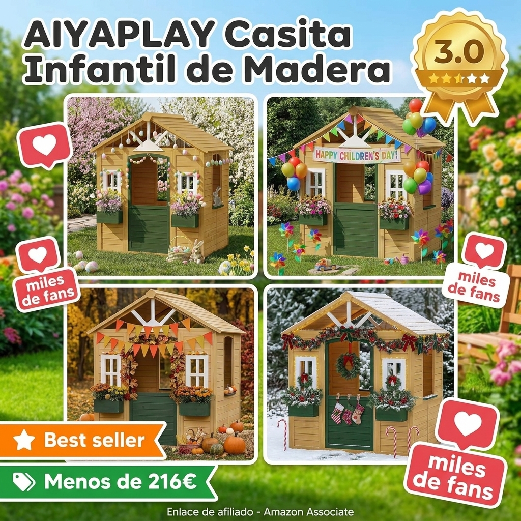 AIYAPLAY Casita Infantil Exterior e Interior de Madera, Casita Infantil con 2 Maceteros, 3 Ventanas, Media Puerta, Casa de Jardín para Niños de 3-8 Años, Marrón