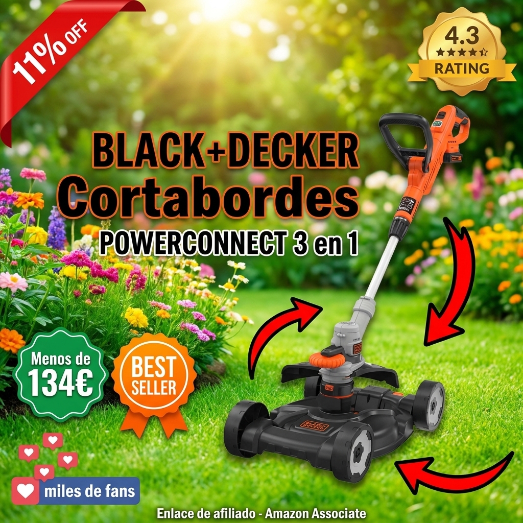 BLACK+DECKER Cortabordes POWERCONNECT 3 en 1, 18 V, STC1820CM-QW