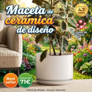 Maceta de cerámica blanca de diseño minimalista