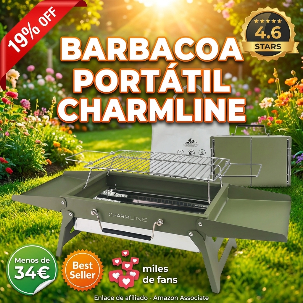 Charmline 35 * 23 cm Barbacoa de Carbón para Camping, Picnic, Jardín y Playa, Pequeña Barbacoa de Carbón Portátil Plegable para 1-3 Personas, BBQ Portátil para Uso en Exteriores, Verde