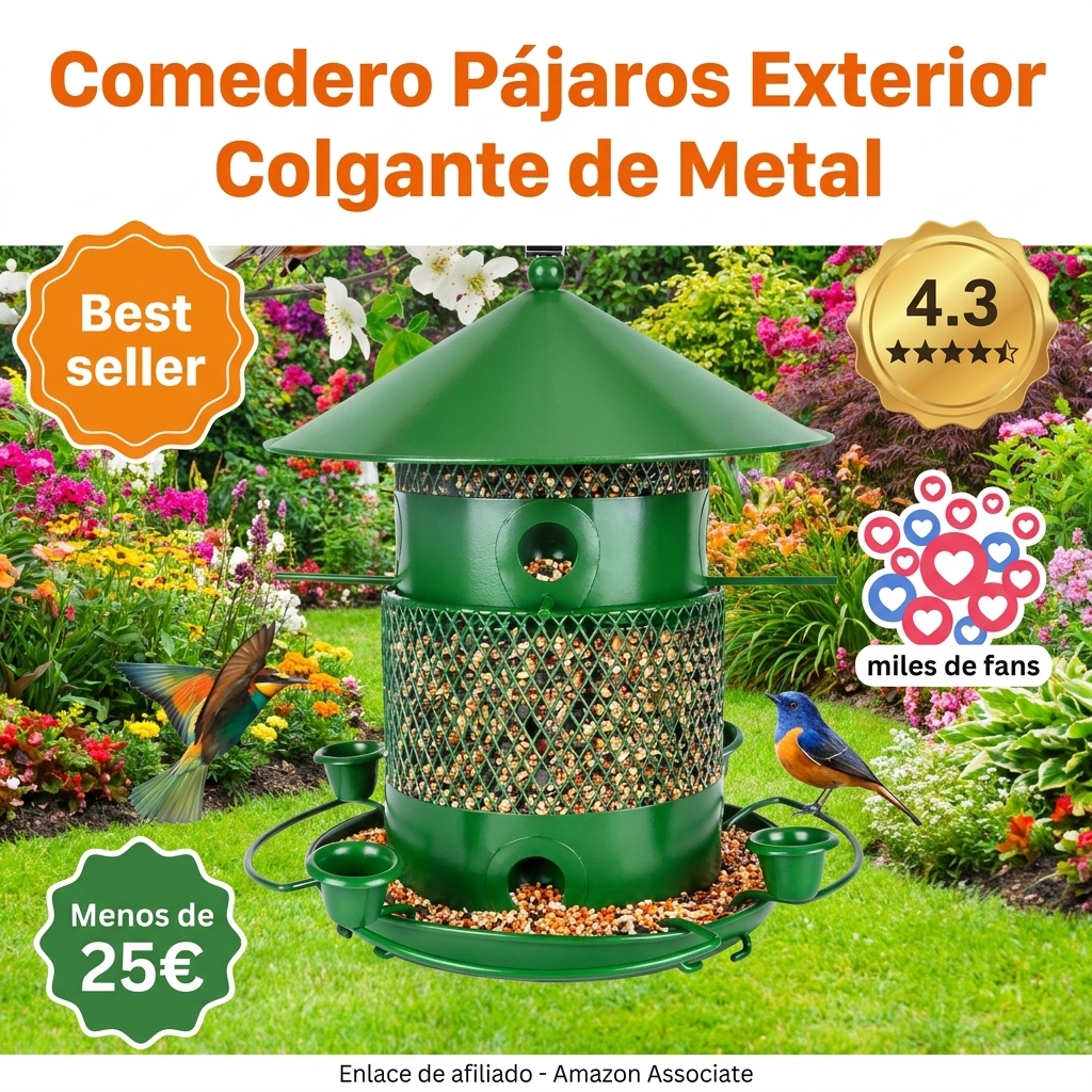 Comedero Pájaros Exterior Colgante 2.5L Resistente al Clima, Comedero Pajaros Metal con 360° Área de Alimentación, Alimentador de Acero Inoxidable para Aves Silvestres, Gorriones, Jardín