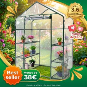 Invernadero de jardín con estantes y cubierta PVC