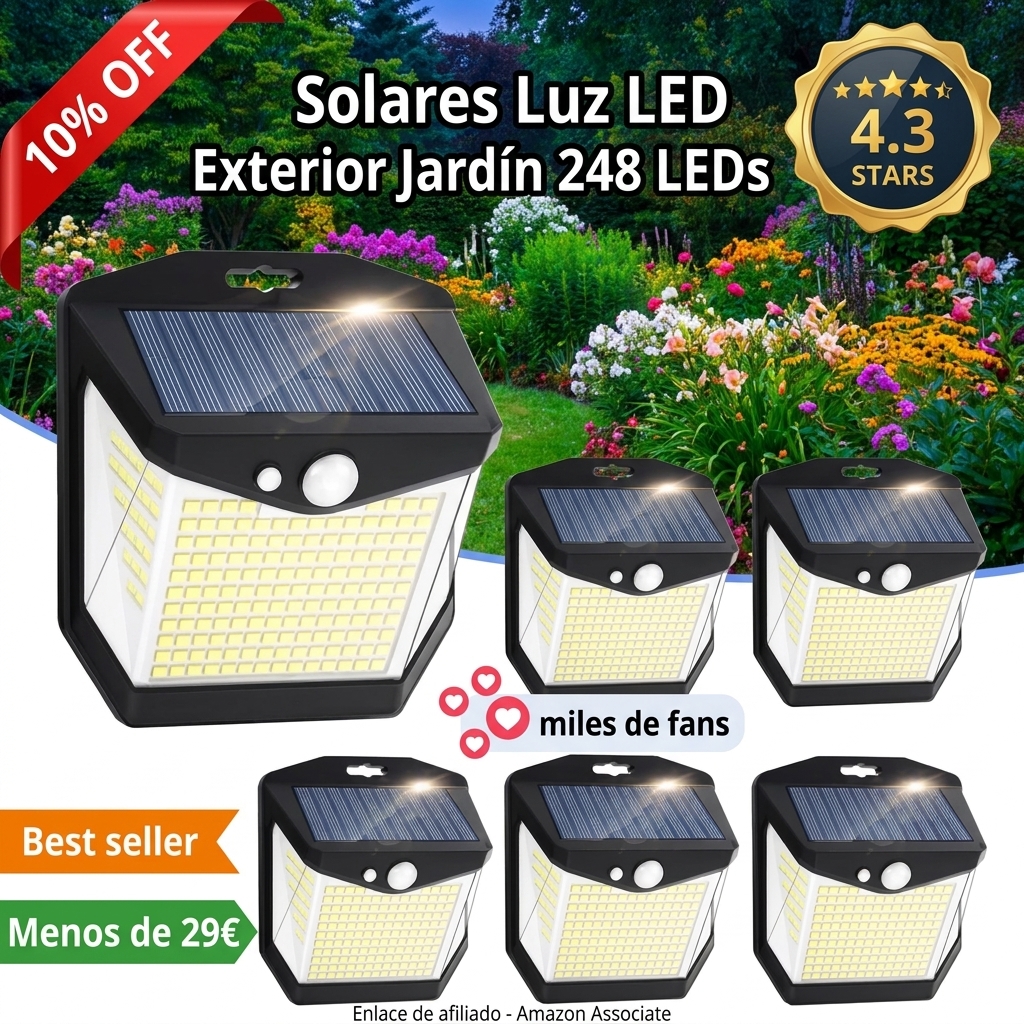 Solares Luz LED Exterior Jardín - 248 LEDs Solar Luces 3 Iluminación Modos
