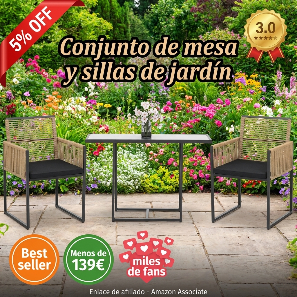 Outsunny Conjunto de Muebles de Jardín 3 Piezas Diseño Anidado Juego de Sillas y Mesa de Ratán con Respaldo Plegable Cojines y Mesa con Tablero de Vidrio Templado para Patio Terraza Natural y Negro
