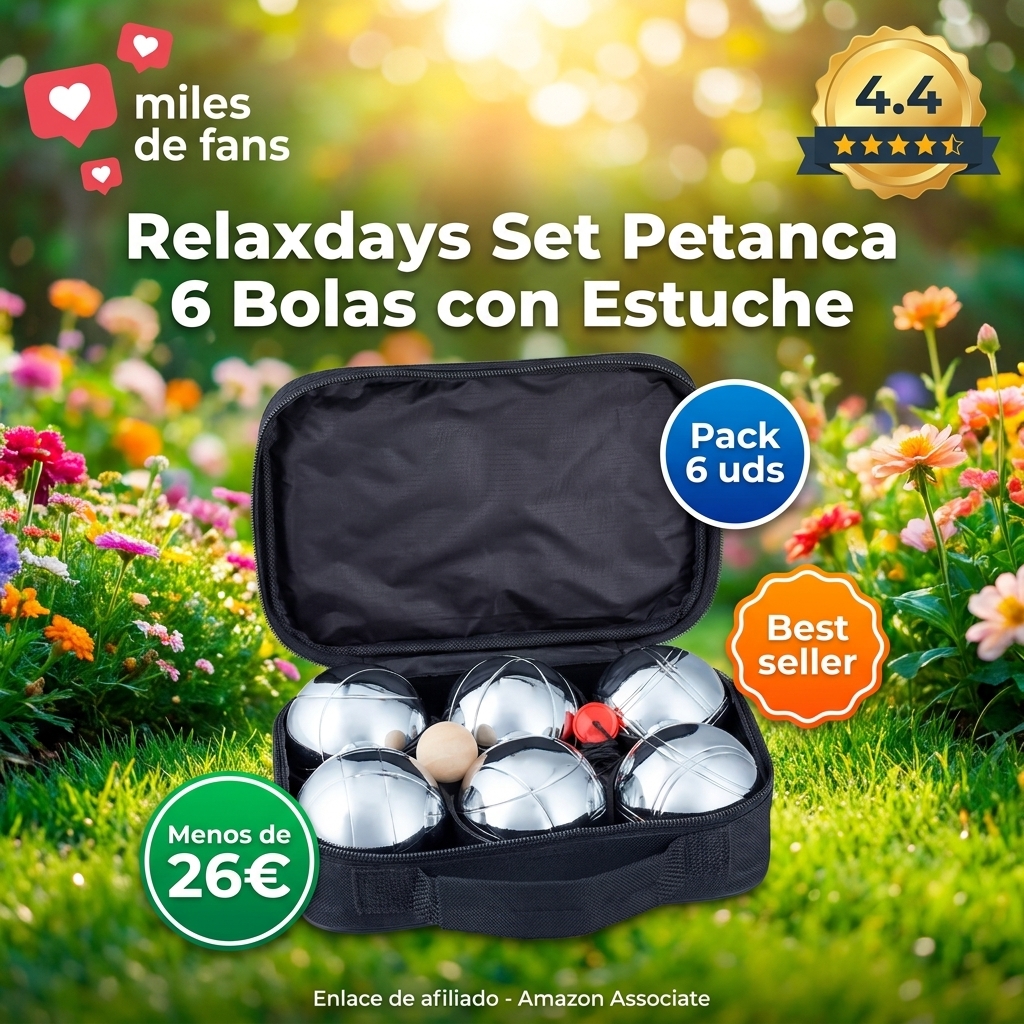 Relaxdays Set Petanca 6 Bolas con Estuche, Metal, Plateado-Negro, 16 x 22,5 x 7 cm