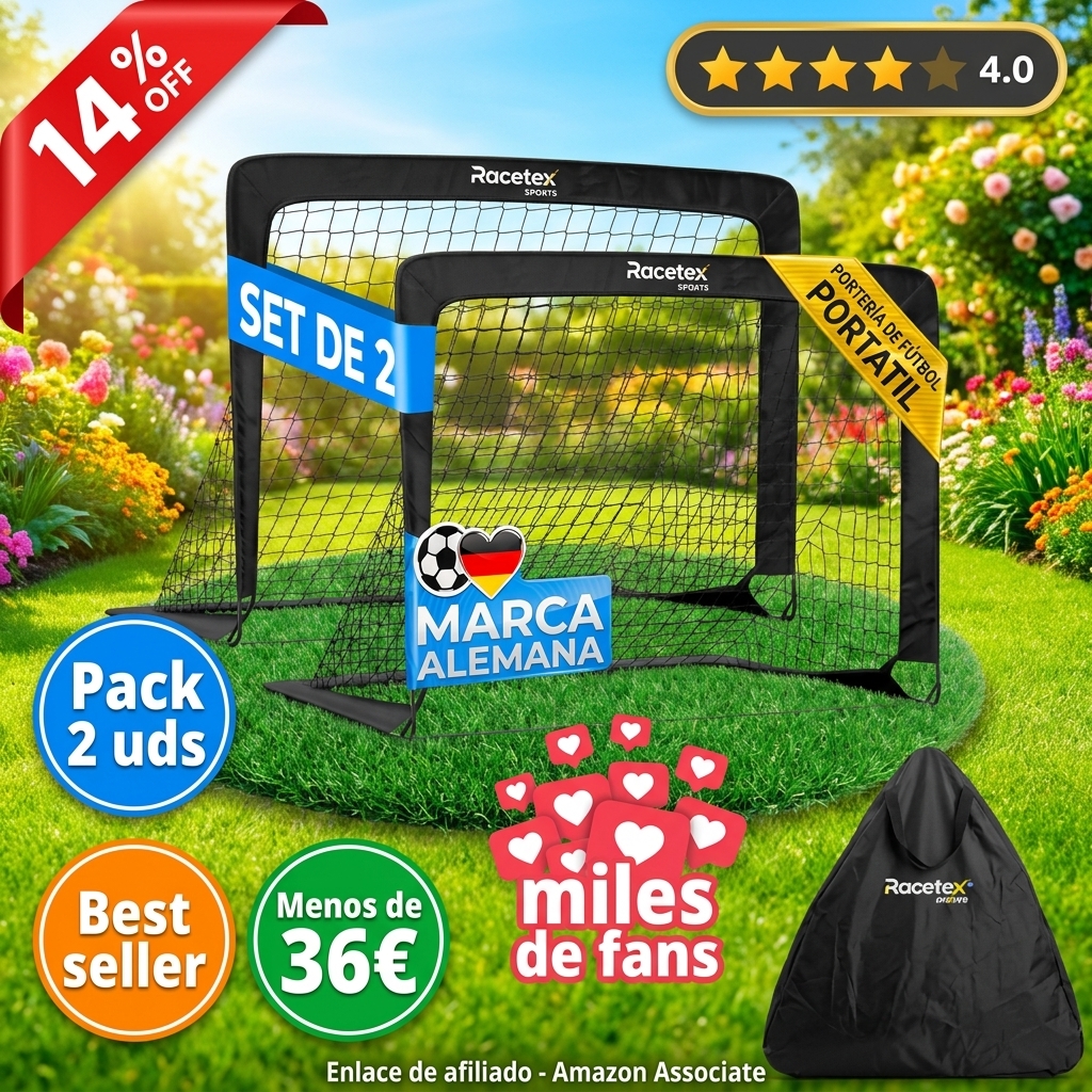 Set x 2 Porteria Futbol niños - Porterias de Futbol para niños Incluye práctica Bolsa para Transportar - [Versión con Postes Reforzados de Fibra de Vidrio]