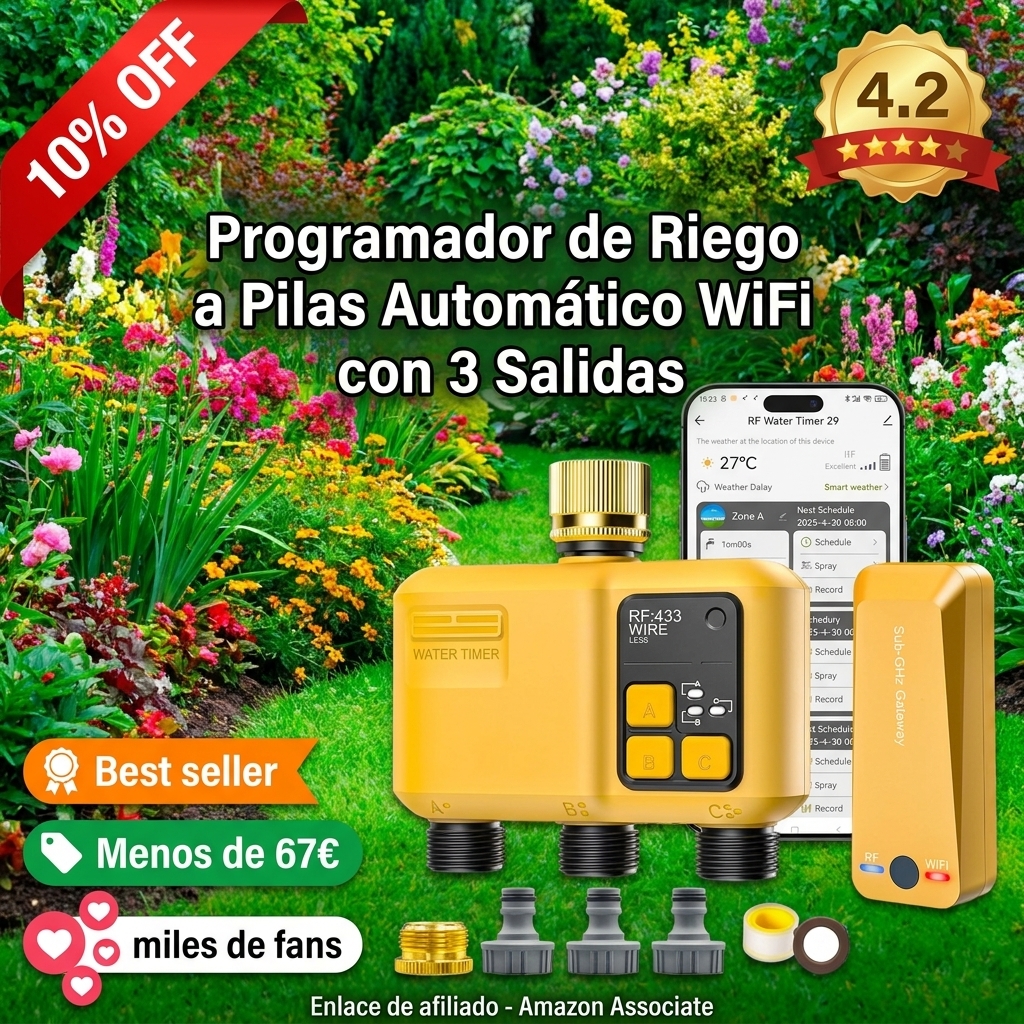 Programador de Riego a Pilas Automático WiFi con 3 Salidas