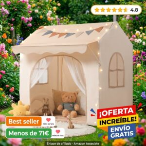 Casita infantil 2 en 1 con toldo y luces LED