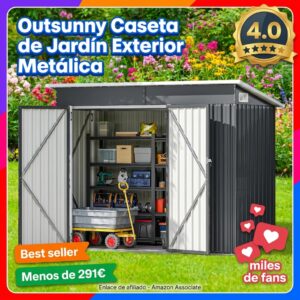 Caseta de jardín metálica Outsunny con triple puerta