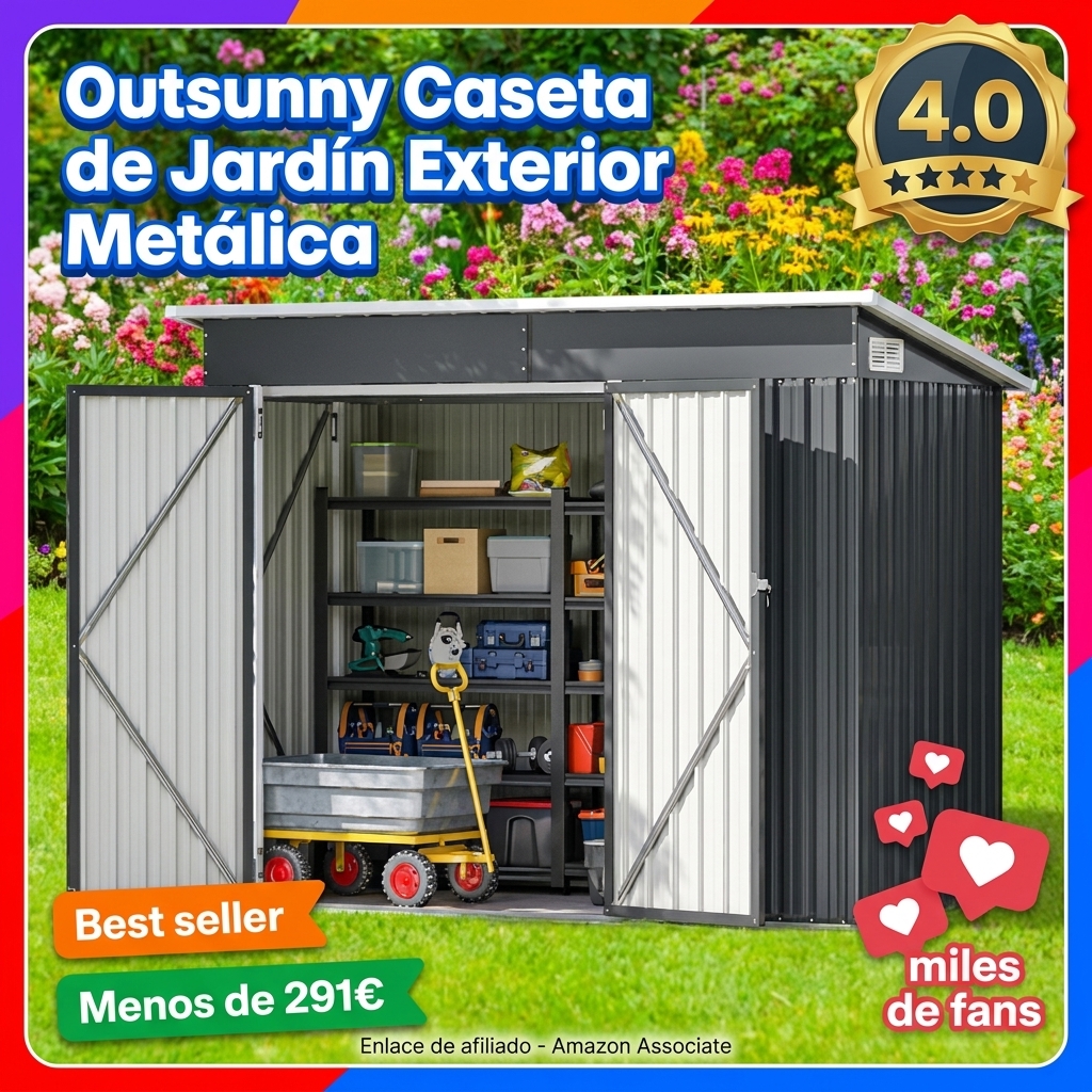 Outsunny Caseta de Jardín Exterior Metálica 2,7 m² 234x132x185 cm Gris