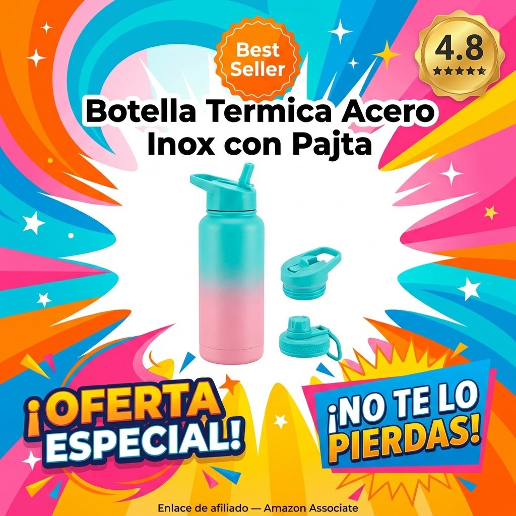 Botella Agua Acero Inoxidable con Pajita 1L Termo Frio Calor