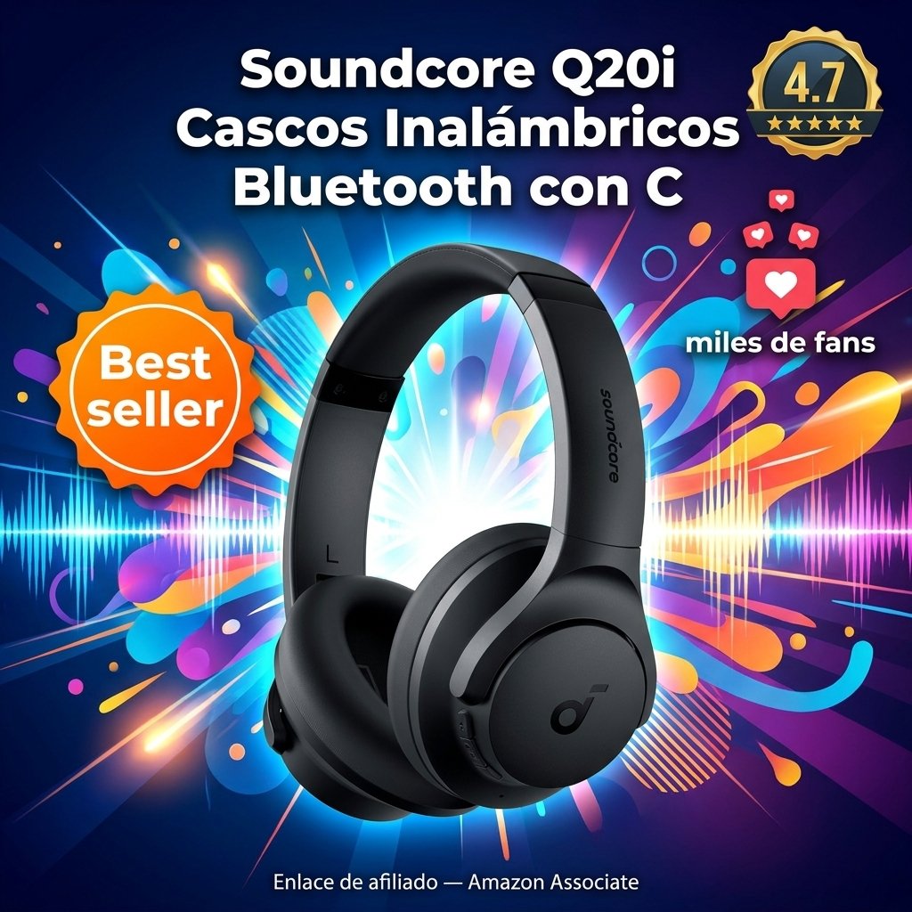 Soundcore Q20i Cascos Inalámbricos Bluetooth con Cancelación de Ruido Activa Híbrida by Anker, Reproducción ANC 40 Horas, Hi-Res Audio, Personalización vía App, Modo Transparencia