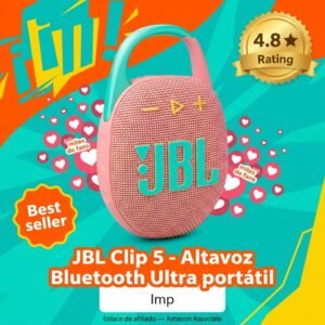 JBL Clip 5 Altavoz Bluetooth Portatil – Mosqueton integrado e impermeable IP67