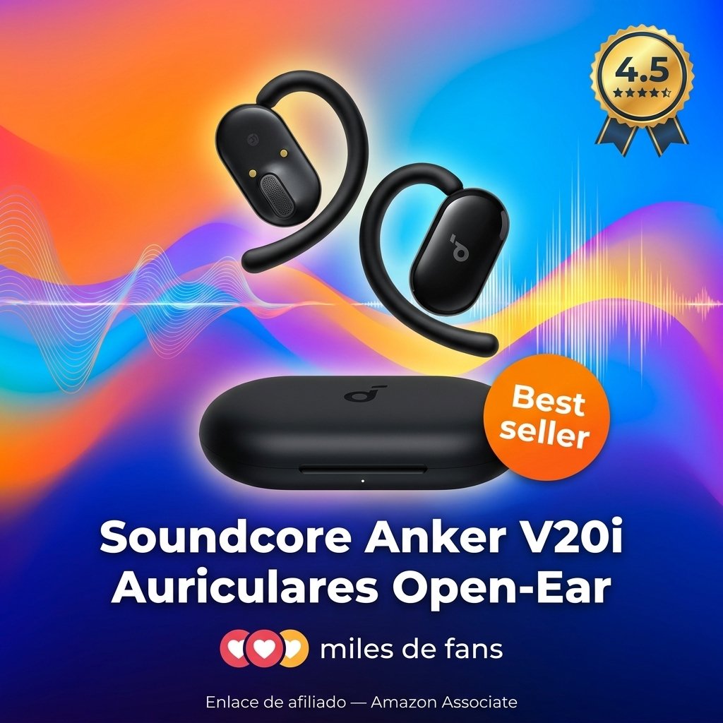 Soundcore Anker V20i Auriculares Open-Ear, Ganchos Giratorios, IP55, 36h, Bluetooth 5.4