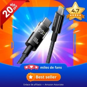 Baseus Cable USB-C 100W – Carga rapida con pantalla digital