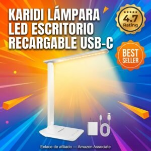 karidi Lámpara Escritorio LED Recargable 4000mAh 5 Modos