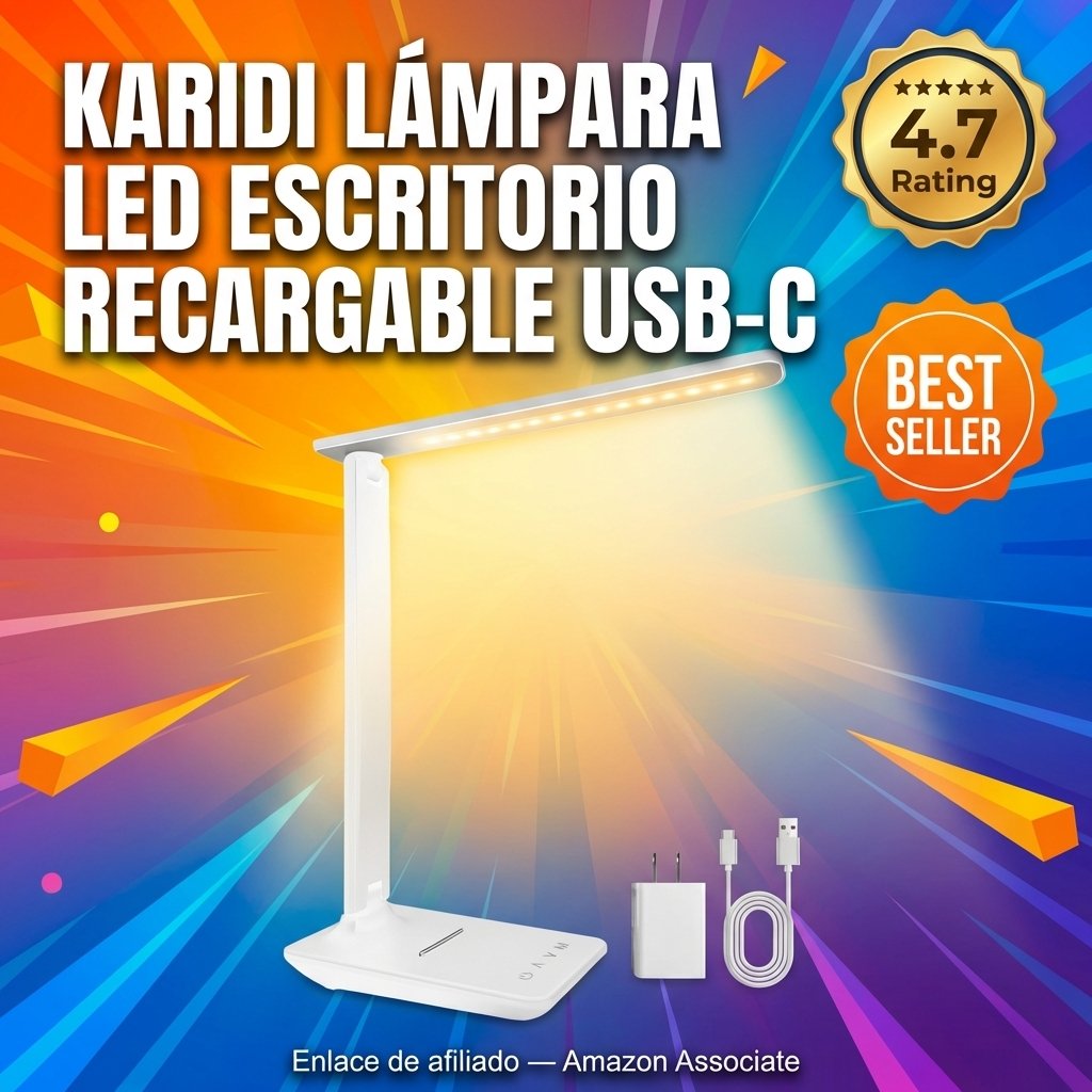 karidi Lámpara Escritorio LED Recargable 4000mAh 5 Modos USB-C