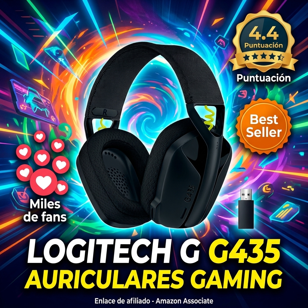 Logitech G G435 LIGHTSPEED, auriculares inalámbricos y Bluetooth para gaming - Auriculares ligeros circumaurales, micrófonos integrados, Dolby Atmos, PC, PS4, PS5,Nintendo Switch/Switch 2, móvil-Negro