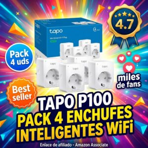 Pack 4 enchufes inteligentes Tapo P100 WiFi sin concentrador