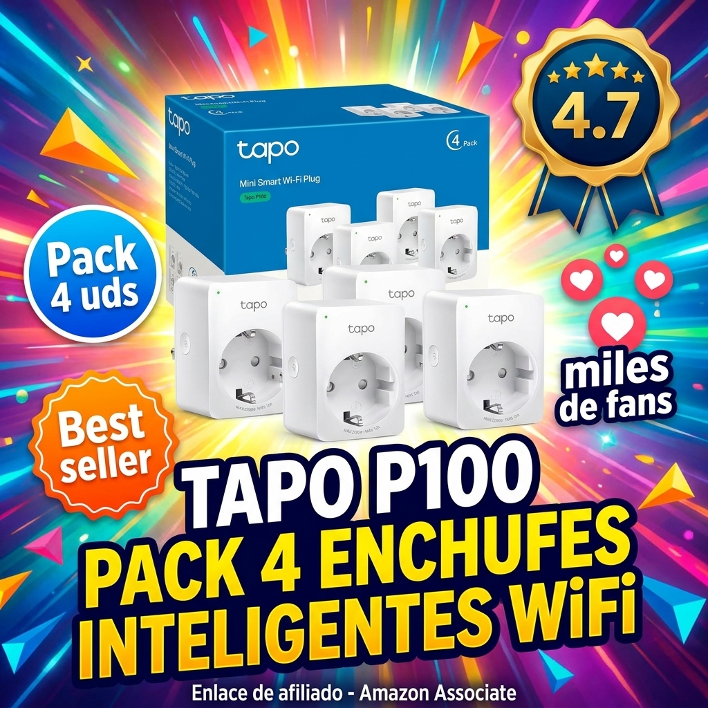 Tapo P100 (4 paquetes) – Mini enchufe inteligente Wi-Fi, óptimo para programar encendido/apagado y ahorrar energía, no necesita concentrador, compatible con Alexa y Google Home