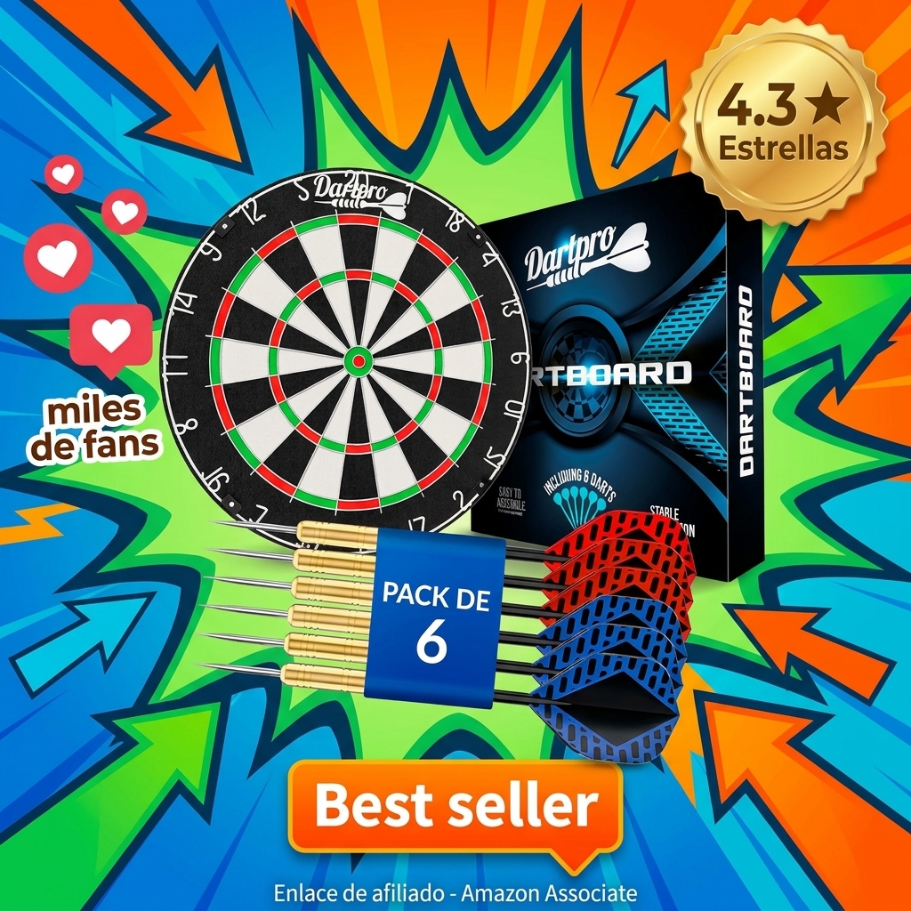 DartPro Diana con Dardos - Diana de sisal autoreparable - Diana con Hilos extrafinos - Juego de Diana con 6 Dardos Profesionales