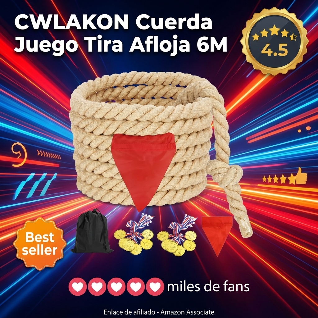 CWLAKON Cuerda de Juego para Niños y Adultos, Día de Campo, Juegos de Fiesta de Cumpleaños, Juegos al Aire Libre, Picnic, Carnavales y Actividades de Construcción de Equipos, 6M