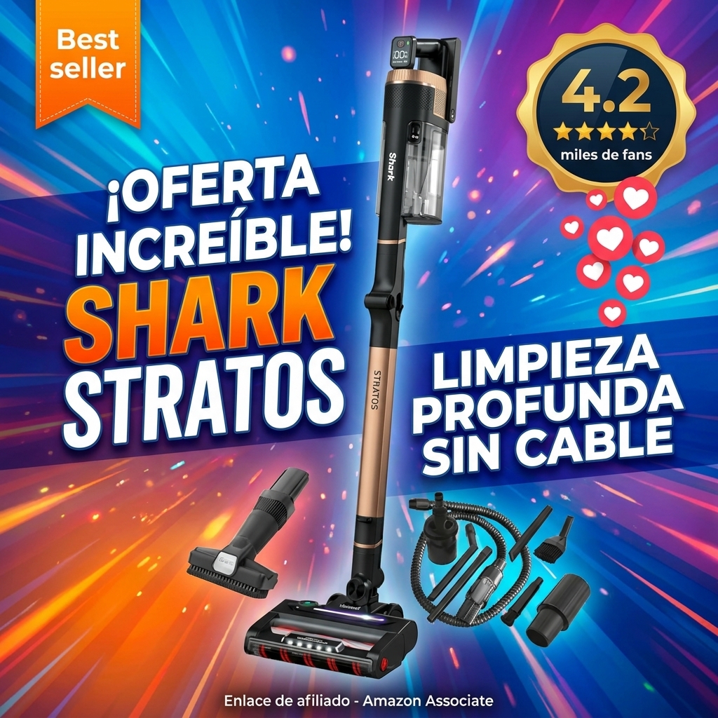 Shark Stratos Aspiradora sin cable, 60 min de autonomía, Tecnología Anti Hair Wrap, Clean Sense IQ, PowerFins Plus, kit de limpieza coche, boquilla estrecha, cepillo multisuperficie, cobre IZ400EUTBK