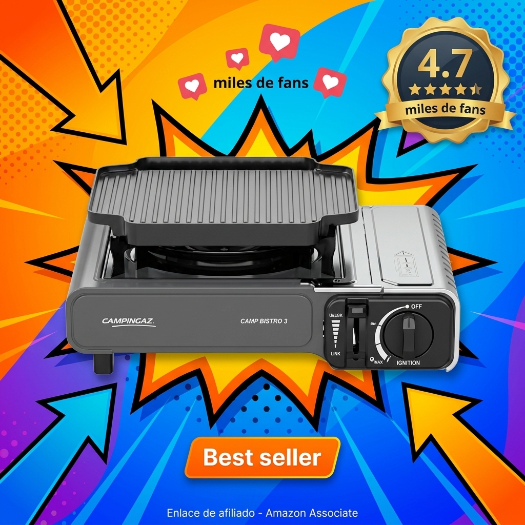 Campingaz Camp Bistro 3 Combo Hornillo y Plancha | Hornillo Camping de 1 Quemador | 2200 vatios | Cocina portátil compacta para Exteriores | Incluye Estuche de Transporte para facilitar su Transporte