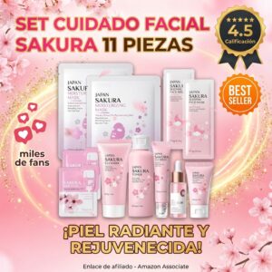 Set cuidado facial Sakura 11 piezas hidratante y antiedad