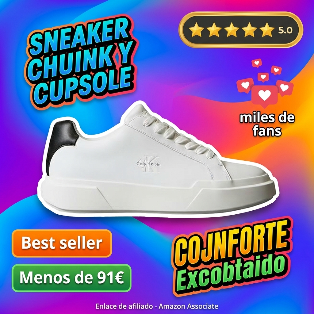 Calvin Klein Sneaker con Suela Cupsole Hombre Chunky Laceup de Piel, Blanco (Bright White/Black), 43