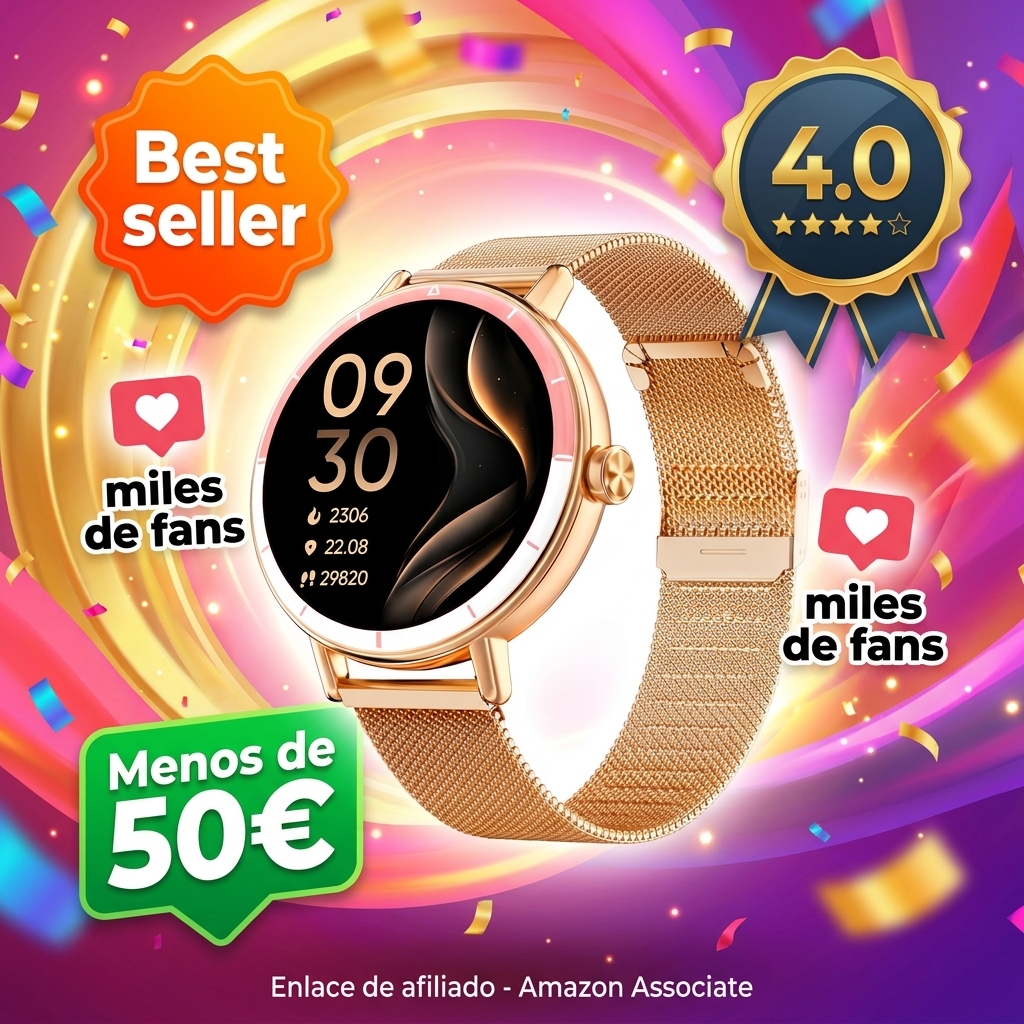 TOOBUR Reloj Inteligente Mujer Redondo con Dos Correas, 40 mm Smartwatch Deportivo Que Cuenta Pasos y Calorías, Compatible con Android e iOS, Responder y Realizar Llamadas, IP68 Impermeable, Oro Rosa
