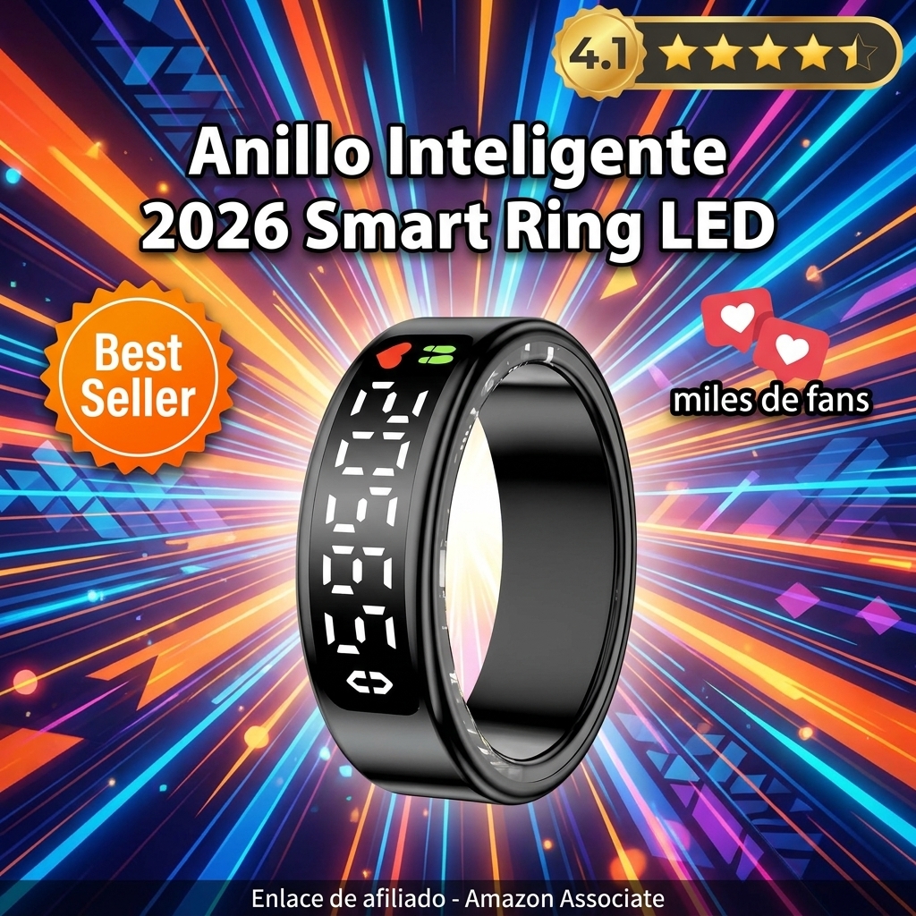 2026 Anillo Inteligente Hombre Mujer, Smart Ring con Pantalla LED, Health Fitness Ring Tracker IP68, Smartring con iOS y Android para Monitorear el Sueño/Pulsometro/SpO2/Estrés/HRV (Negro, 13)