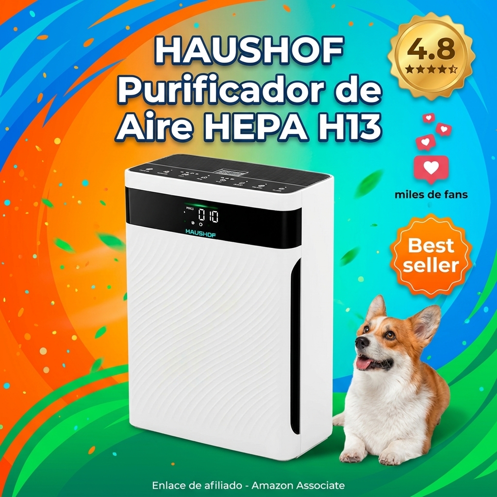 HAUSHOF Purificador de Aire con Filtro HEPA H13 para Alergias, Polen, Humo, Caspa De Mascotas y Olores, Modo Mascota y Reposo, Silencioso 30dB