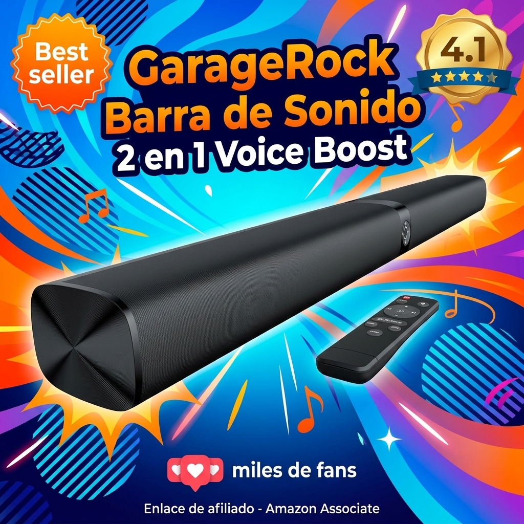 GarageRock Barra de Sonido TV, 2 en 1 Soundbar Divisible con Voice Boost, Barra de Sonido con Sonido Envolvente para Home Cinema, Bluetooth 5.3, 3 Modos de Ecualización, Conexión ARC/Óptico/Aux, 1pcs