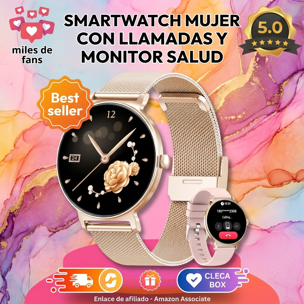 Reloj Inteligente Mujer, 1.27" Smartwatch Mujer con Llamadas, Monitor de Sueño, Función Femenina, 120+ Modos Deportivos, Podómetro, 24H Pulsómetro, SpO2, IP68, para Android/iPhone