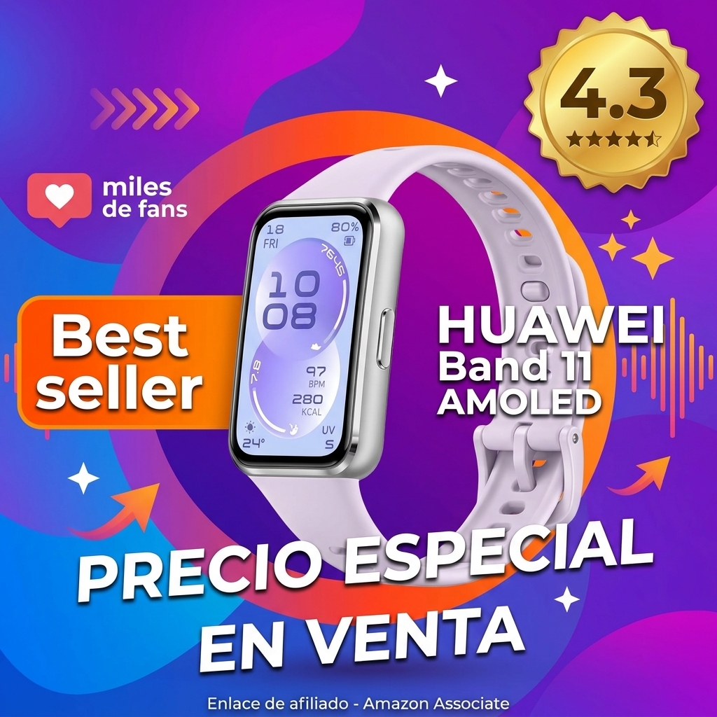 HUAWEI Band 11 Smartwatch, 1,62″ AMOLED 1500 Nits, Rastreador de Actividad, Frecuencia Cardíaca y SPO₂, hasta 14 Días Autonomía, Bienestar Emocional, Resistencia Agua, Bluetooth, Android & iOS, Morado