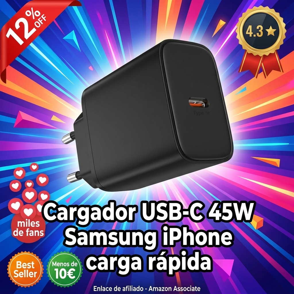 45W Cargador USB C Carga Rapida para Samsung Galaxy S25/S24/S23/S22/S21 Ultra/S20/A53/A52/S10/S9, para iPhone 17/16/15 Cargador Rapido USB C Cabezal Tipo C Adaptador Enchufe Carga Rapida USBC Charger