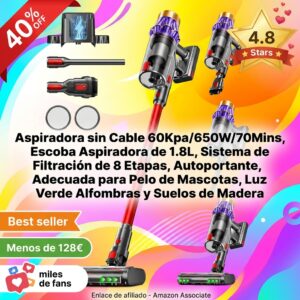 Aspiradora escoba sin cable potente para el hogar