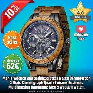 Reloj artesanal de madera y acero para hombre