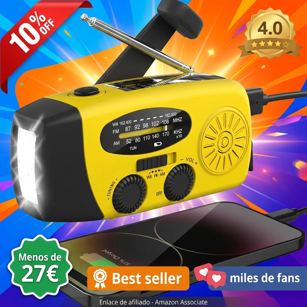 Radio Solar, solarbetriebenes Notfallradio mit SOS-Alarm, Am/FM Handkurbelradio mit USB-Handy-Ladegerät, 2000 mAh wiederaufladbare Powerbank, tragbares Radio mit Taschenlampe für Camping