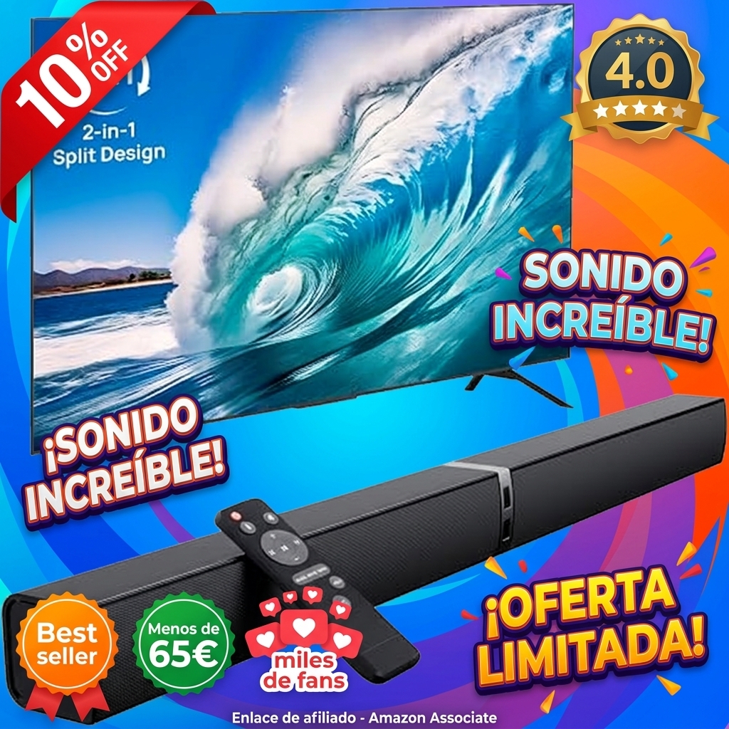 2.0 Barra de Sonido para TV, Barra de Sonido Separable 2 en 1 de 32 Pulgadas para Dispositivos de TV con 3 Modos de ecualización y 3 Sonidos envolventes, ARC/Óptico/AUX, 1pcs